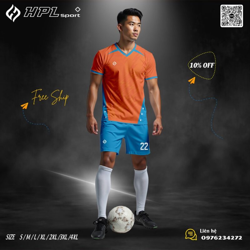 Bộ đồ đá bóng màu cam-xanh cao cấp độc quyền HPL Sport