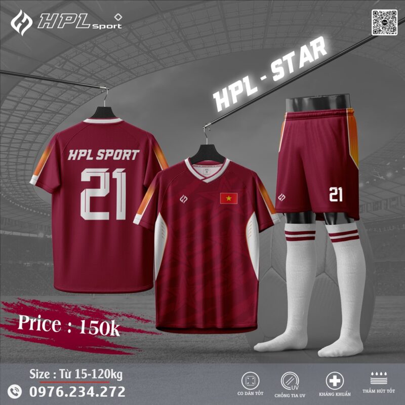 Áo Bóng Đá HPL-STAR Màu Đỏ Đô – Bùng Nổ Nhiệt Huyết Trên Sân