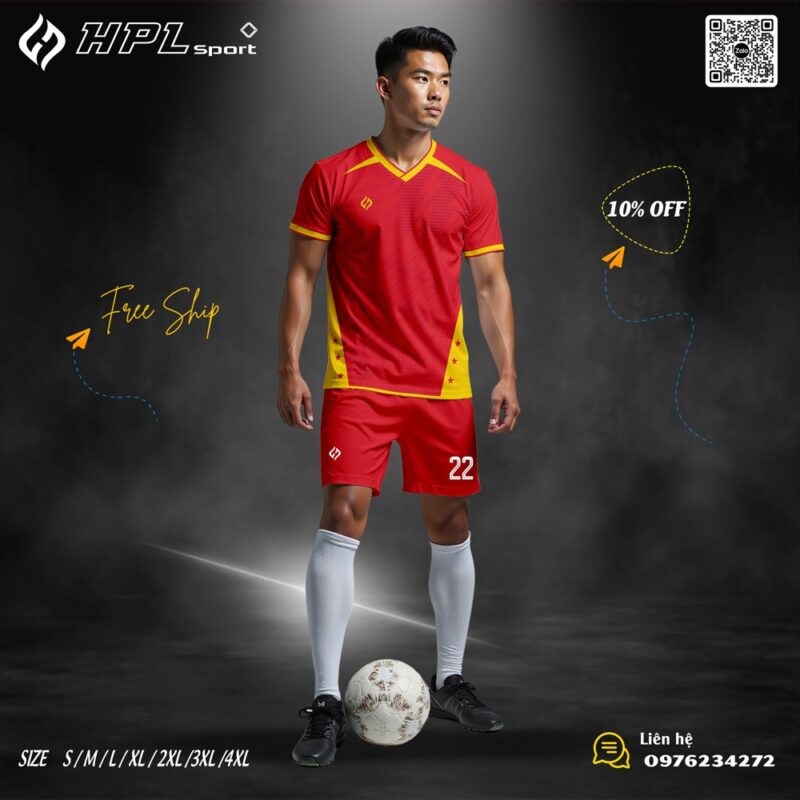 Áo bóng đá nam HPL Sport màu đỏ phối vàng – Mạnh mẽ & Năng động