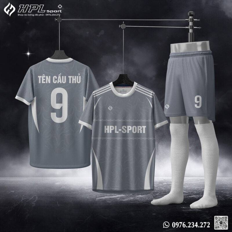 Bộ quần áo bóng đá HPL-Sport xám than sọc trắng - Thiết kế thể thao hiện đại