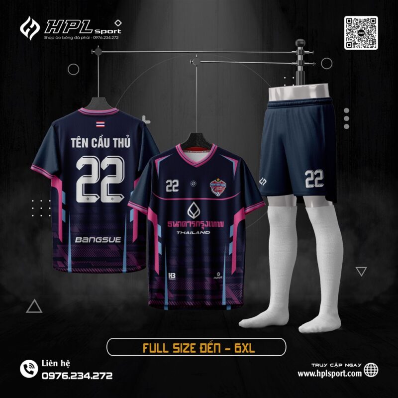 Áo bóng đá nam HPL SPORT xanh navy họa tiết hiện đại