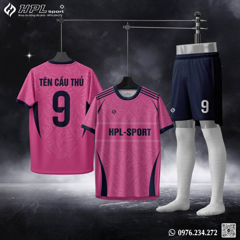 Áo bóng đá HPL Sport màu hồng dâu phối xanh navy – Cá tính & nổi bật trên sân cỏ
