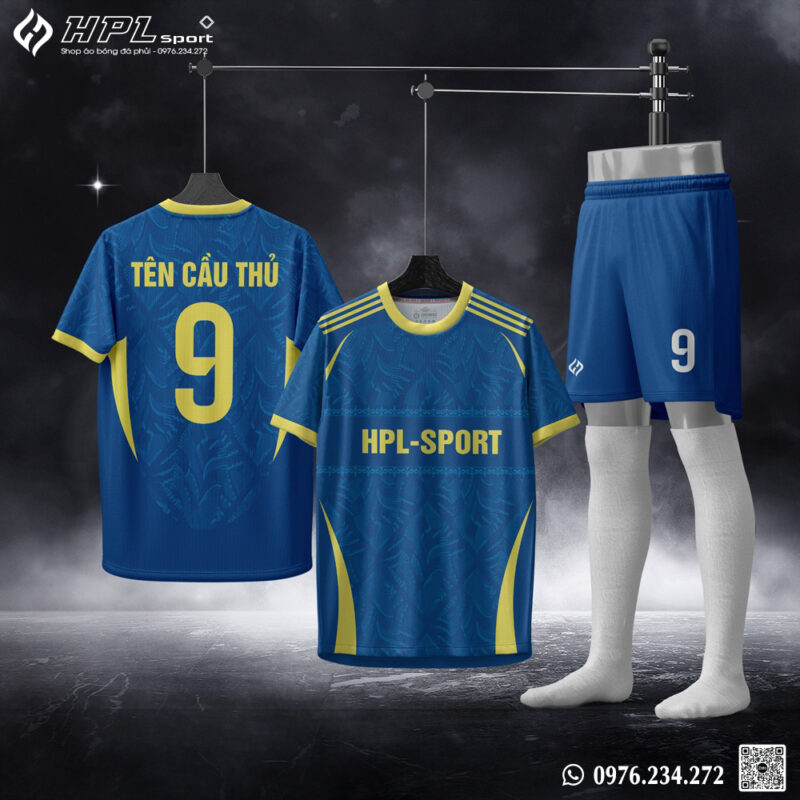 Áo đấu bóng đá nam xanh dương phối vàng - Thiết kế độc quyền HPL Sport