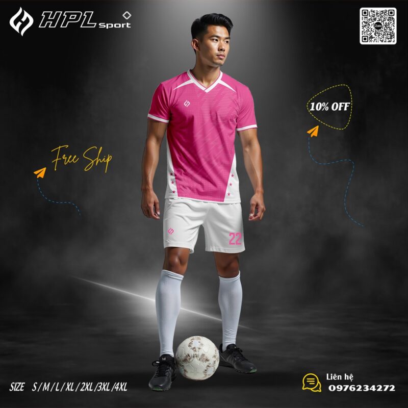 Áo bóng đá nam HPL Sport màu hồng phối trắng nổi bật