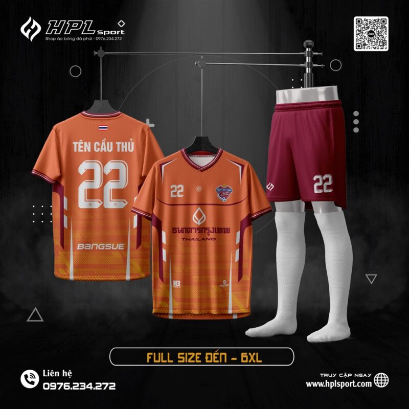 Đồng phục bóng đá cam đỏ năng động – Thiết kế nổi bật cho đội bóng chuyên nghiệp