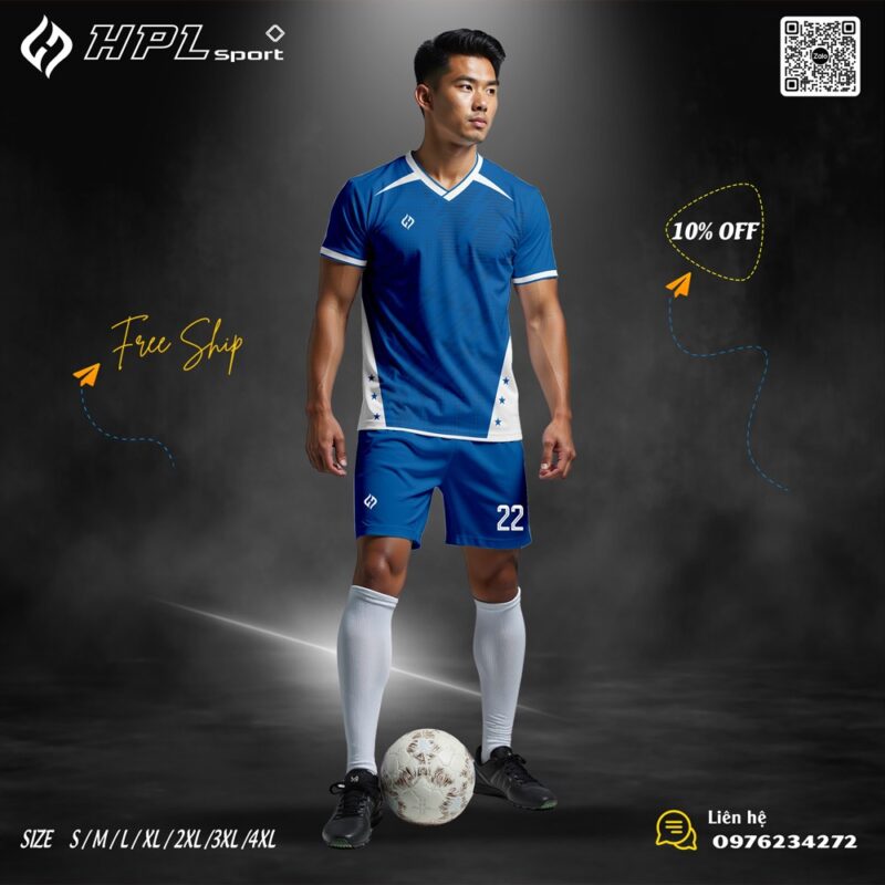 Áo Bóng Đá Độc Quyền Xanh Dương Đậm - Thiết Kế Ngôi Sao Nổi Bật
