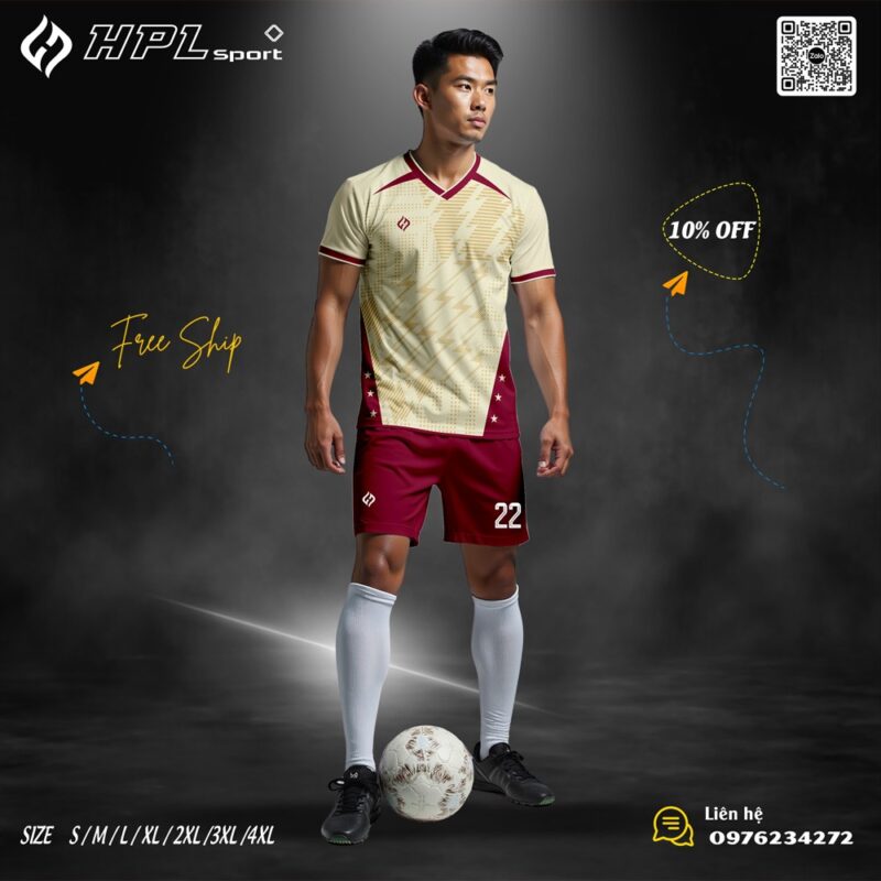 Đồng phục thể thao nam vàng kem đỏ đô - Thiết kế độc quyền nổi bật