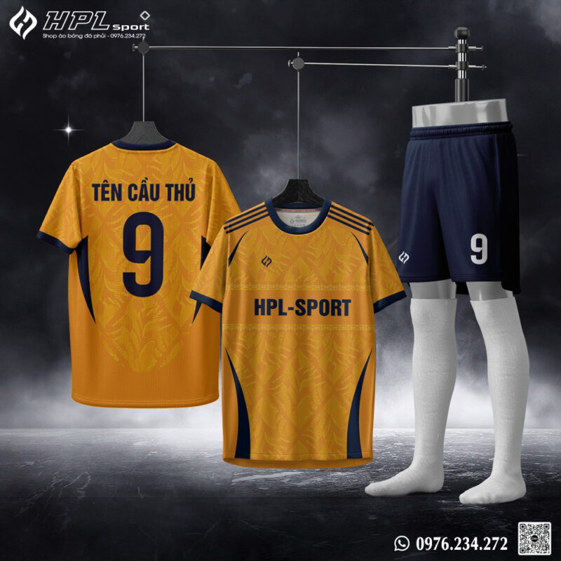 Áo bóng đá vàng cam viền xanh đen - Thiết kế năng động, chất liệu cao cấp