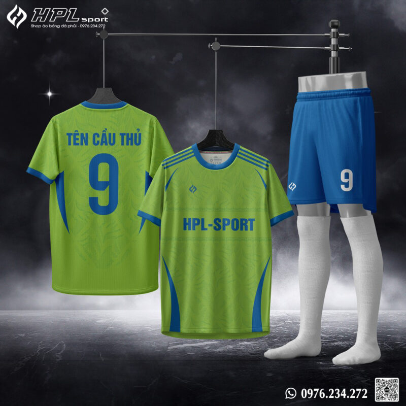 Áo bóng đá độc quyền xanh lá chuối non phối xanh dương – Thiết kế thể thao thoáng mát