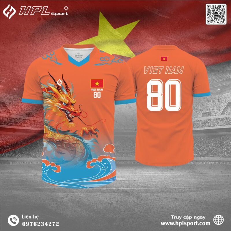 Áo Đấu Thể Thao HPL Sport Cam In Rồng Rực Lửa