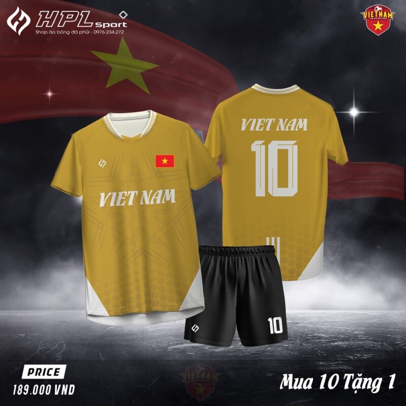 Áo bóng đá Việt Nam màu vàng đồng - Thiết kế độc quyền, đậm chất chiến binh