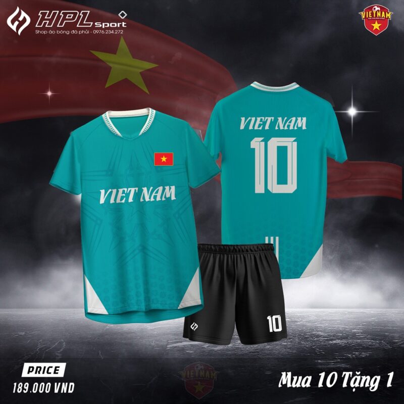 Áo bóng đá VIỆT NAM xanh ngọc – Thiết kế năng động, chất liệu siêu nhẹ