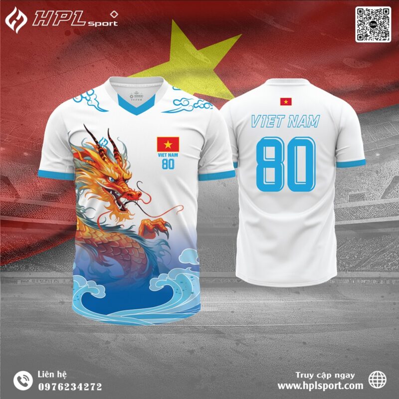 Áo bóng đá Việt Nam trắng rồng vàng HPL Sport
