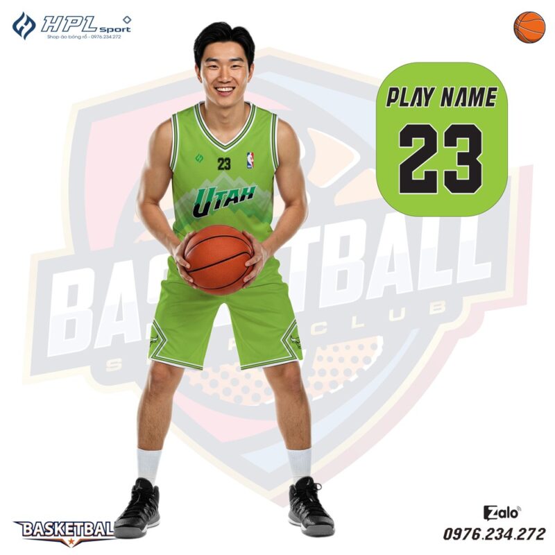 Đồng phục bóng rổ Utah xanh neon thiết kế nổi bật – Cá tính và năng động trên sân đấu