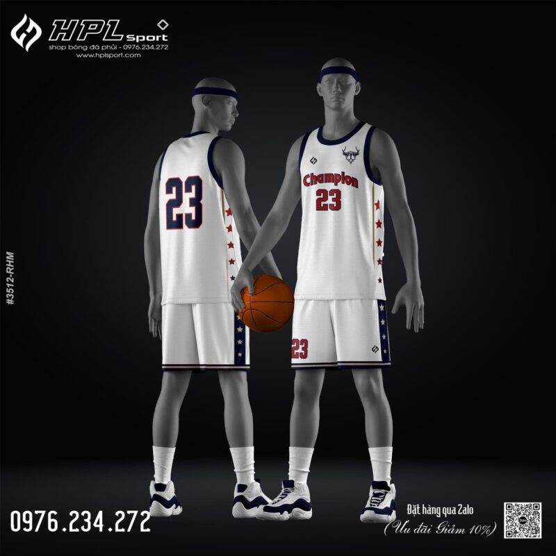 Áo Bóng Rổ Trắng Champion USA Style - Số 23 Năng Động