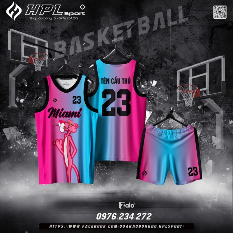 Áo Bóng Rổ Hồng Xanh Gradient Pink Panther Miami Cá Tính