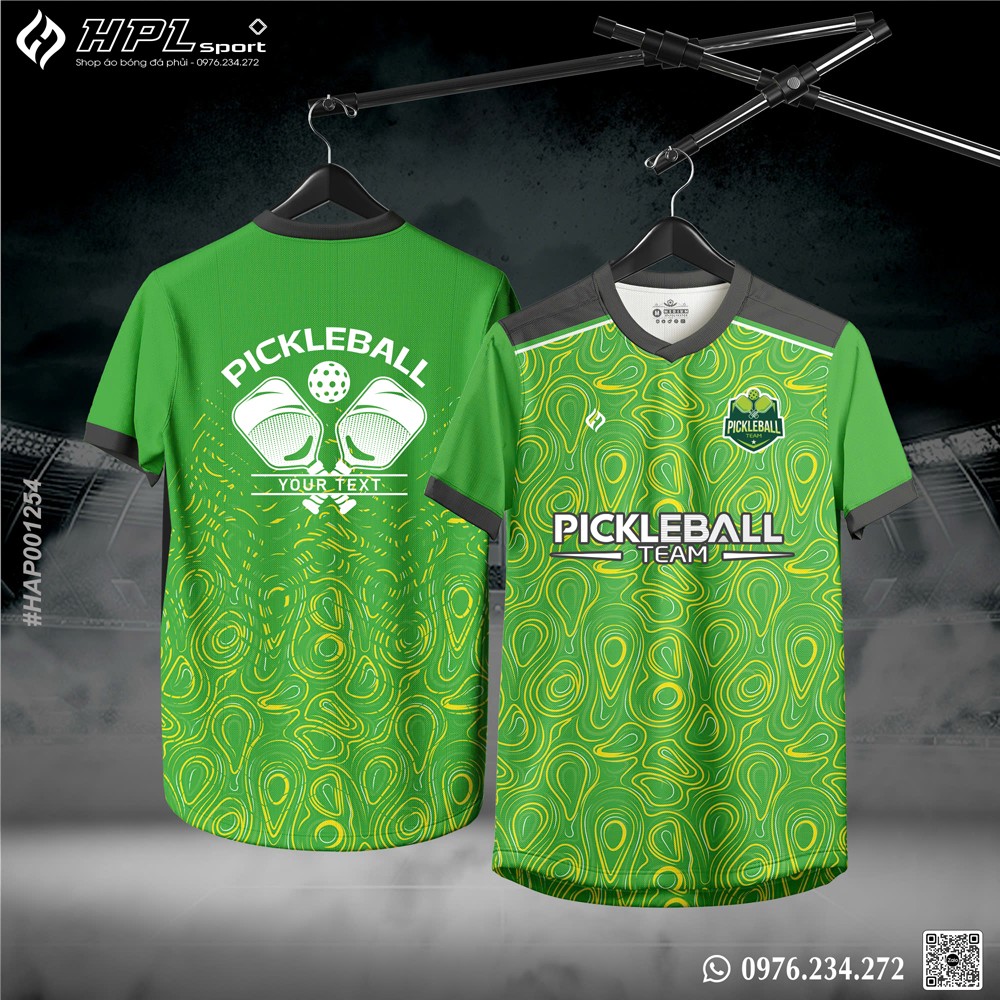 Áo thi đấu Pickleball màu xanh lá mạ phối vàng neon – thể thao, hiện đại, cá tính